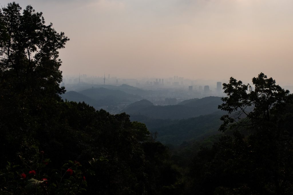 View of the Guangzhou skyline from Baiyun Mountain Park. 