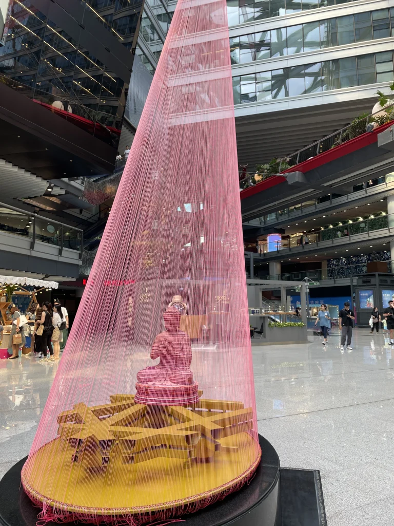 Art installation in the large atrium of Parkview Green shopping mall in Beijing.