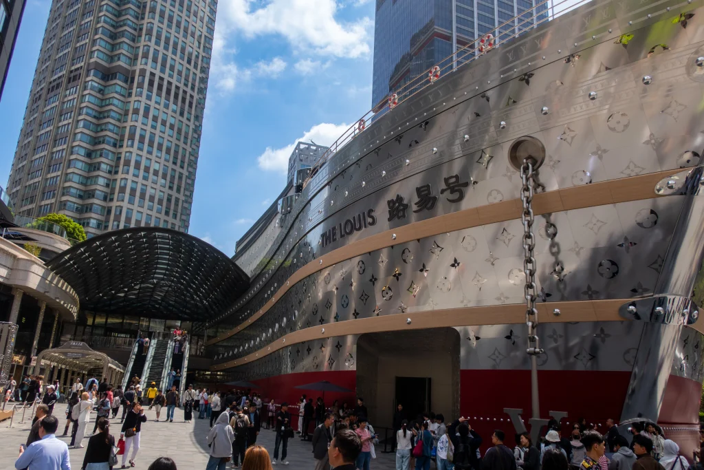 The new flagship store of Louis Vuitton, “The Louis,” in Shanghai, shaped like a ship. 