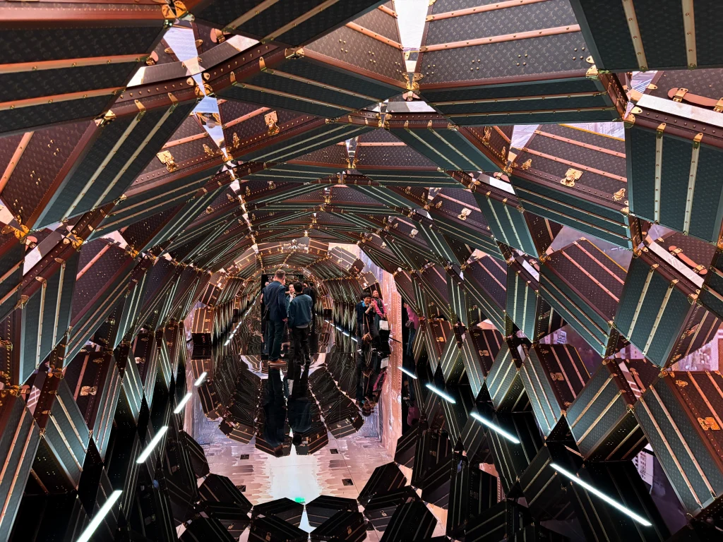 The so-called Trunkscape. Entrance to Louis Vuitton’s “Visionary Journeys” exhibition in Shanghai. 