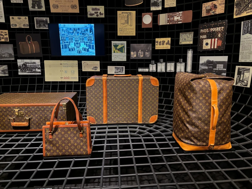 Historic Louis Vuitton suitcases on display at the “Visionary Journeys” exhibition in Shanghai. 