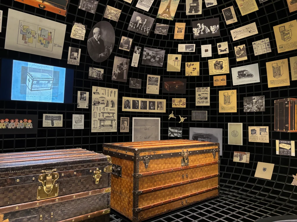 Historic Louis Vuitton suitcases on display at the “Visionary Journeys” exhibition in Shanghai. 