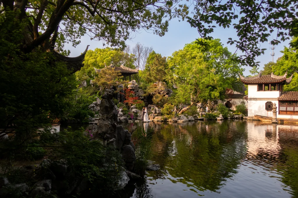 The garden of the Pearl Tower in the Chinese water town of Tongli near Suzhou. 